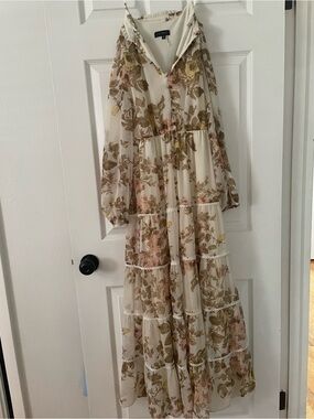 1. State Ivory Floral Tiered Maxi Dress with Pink and Olive Accents